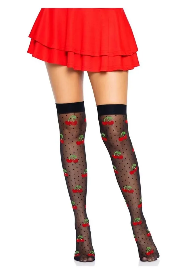 Hosiery Leg Avenue Spandex Sheer Polka Dot Cherry Thigh Highs Leg Avenue