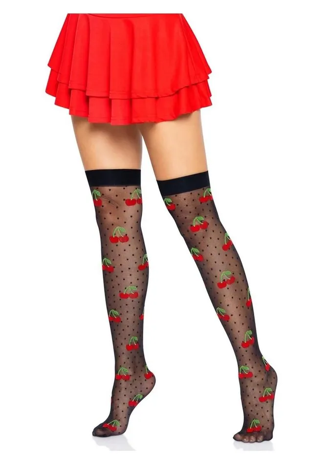 Hosiery Leg Avenue Spandex Sheer Polka Dot Cherry Thigh Highs Leg Avenue