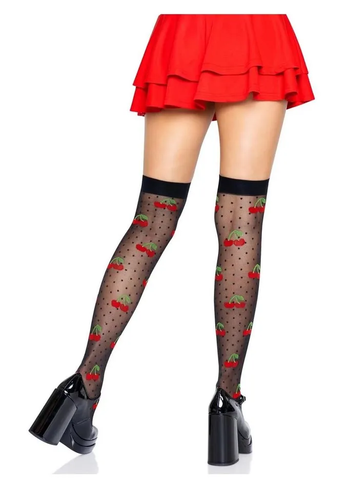 Hosiery Leg Avenue Spandex Sheer Polka Dot Cherry Thigh Highs Leg Avenue