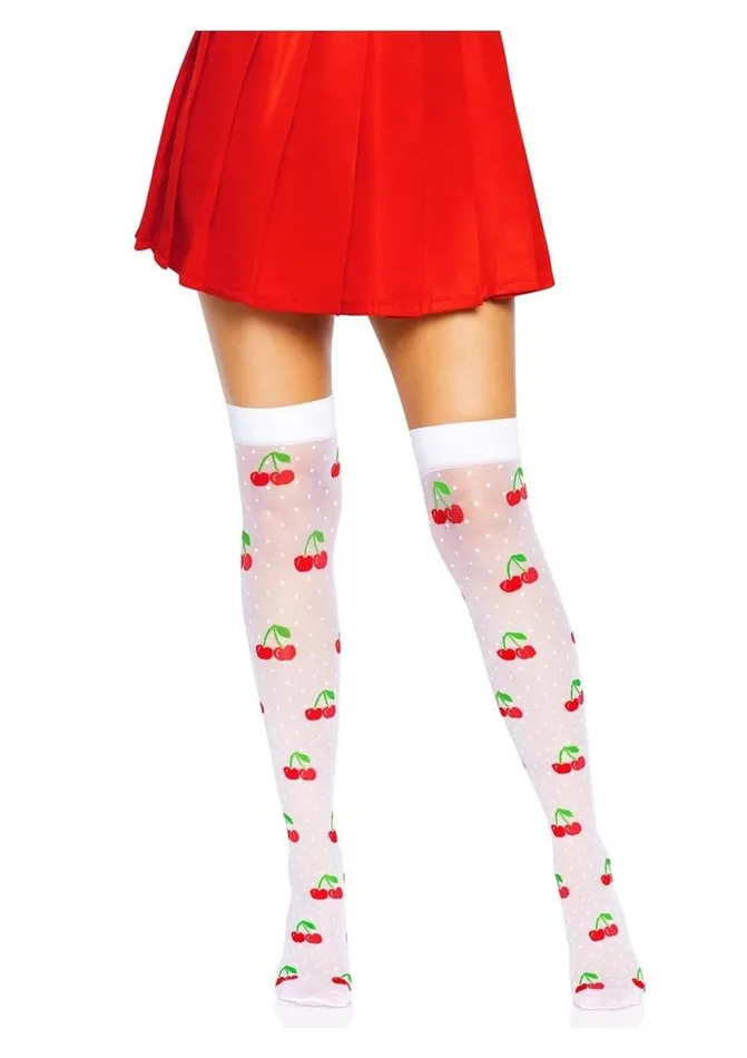 Hosiery Leg Avenue Spandex Sheer Polka Dot Cherry Thigh Highs Leg Avenue