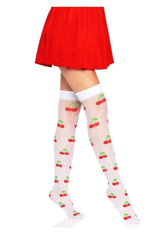 Hosiery Leg Avenue Spandex Sheer Polka Dot Cherry Thigh Highs Leg Avenue
