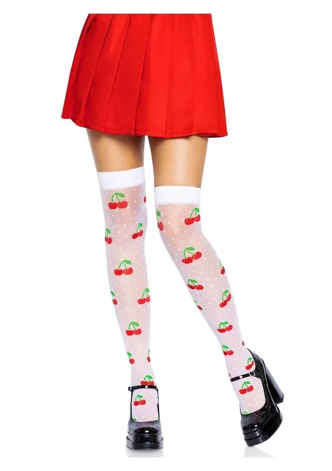 Hosiery Leg Avenue Spandex Sheer Polka Dot Cherry Thigh Highs Leg Avenue