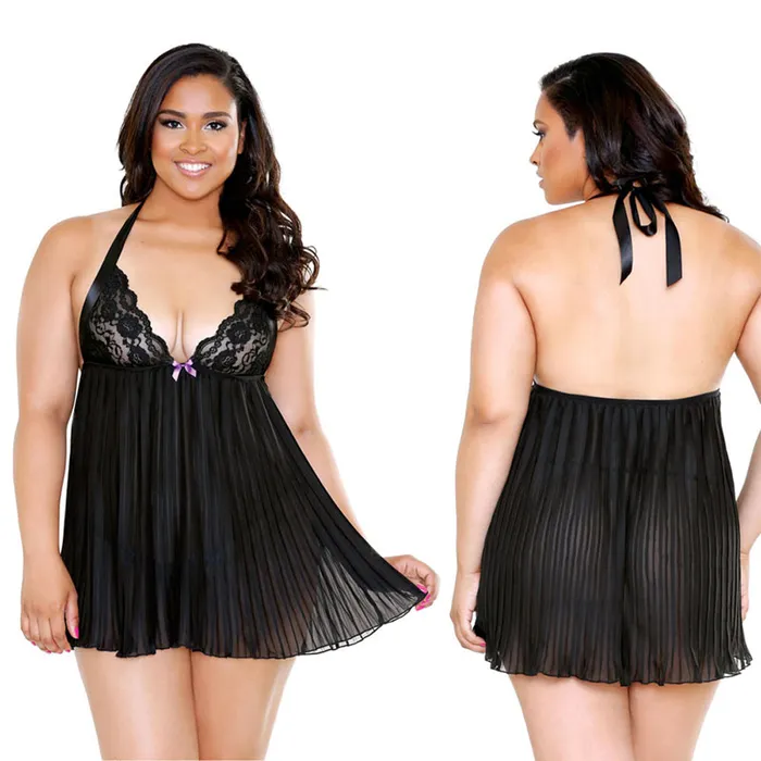 Vibrators Fantasy Lingerie Curve Chemise Pleated Halter with Gstring 3X4X