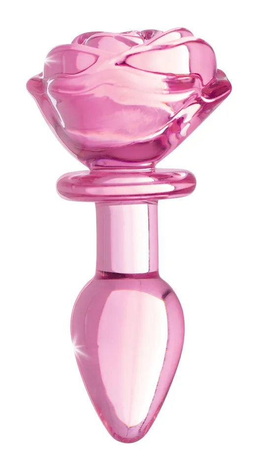 Anal XR Brands Booty Sparks Pink Rose Glass Anal Plug Small
