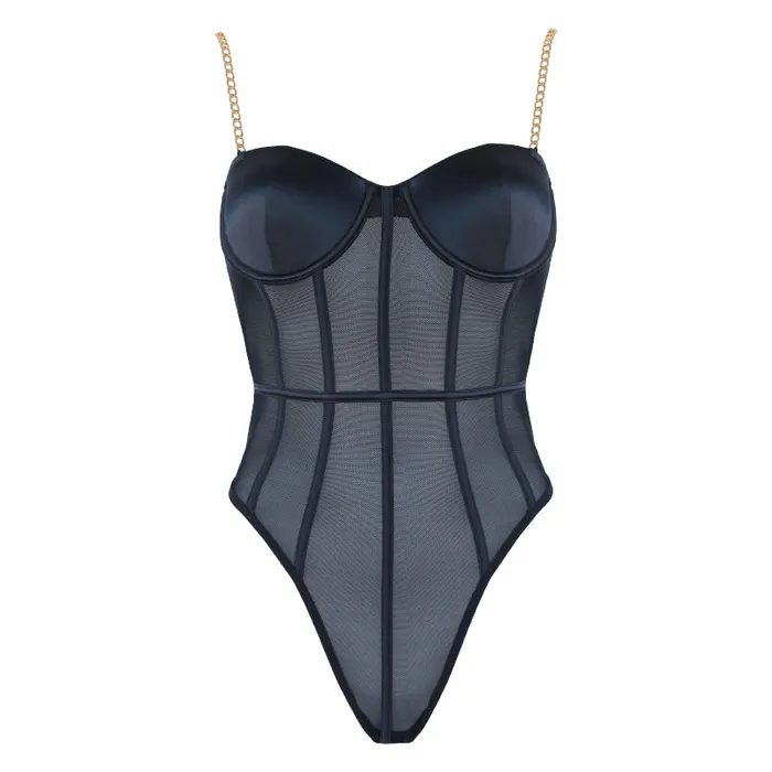 MUSE Anal Black Teddy With Gold Chain Strap L