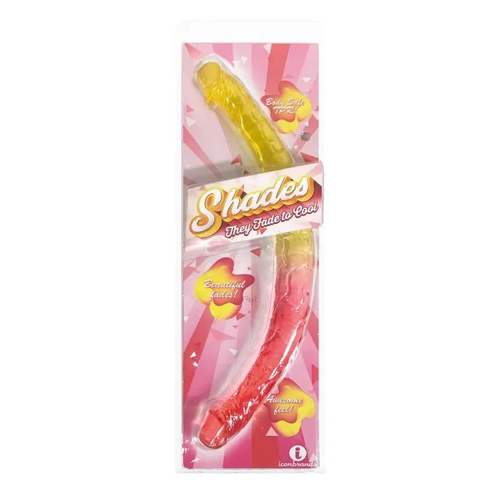 Shades 17 Inch Double Dong Pink and Yellow Icon Brands Dildos