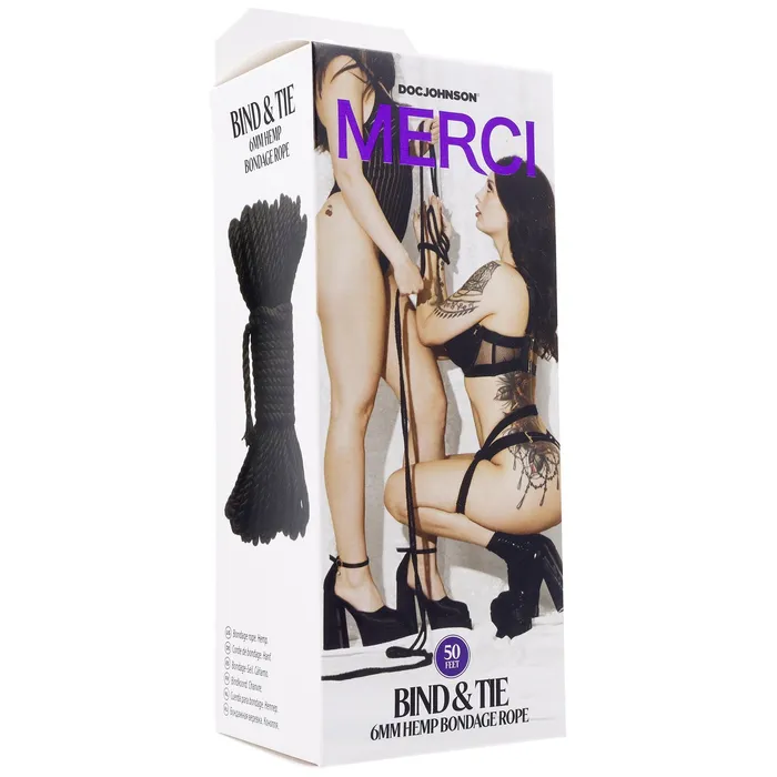 Doc Johnson Restraints Merci Bind and Tie 6mm Hemp Bondage Rope 50 Feet Black