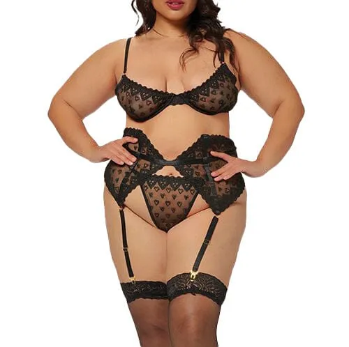 Seven Til Midnight Heart Embroidered Mesh Set Anal