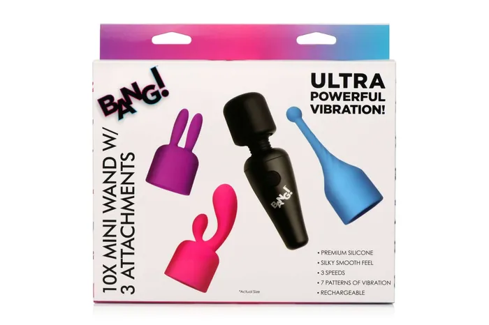 Bang 10X Mini Wand Massager with Trio Attachments from XR Brands XR Brands Female Sex Toys