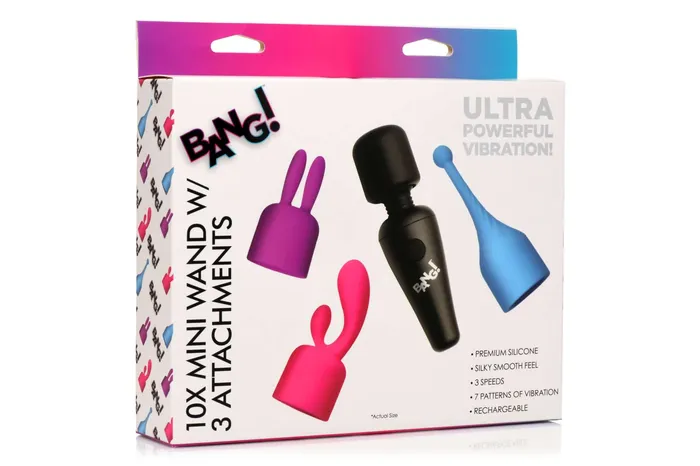 Bang 10X Mini Wand Massager with Trio Attachments from XR Brands XR Brands Female Sex Toys