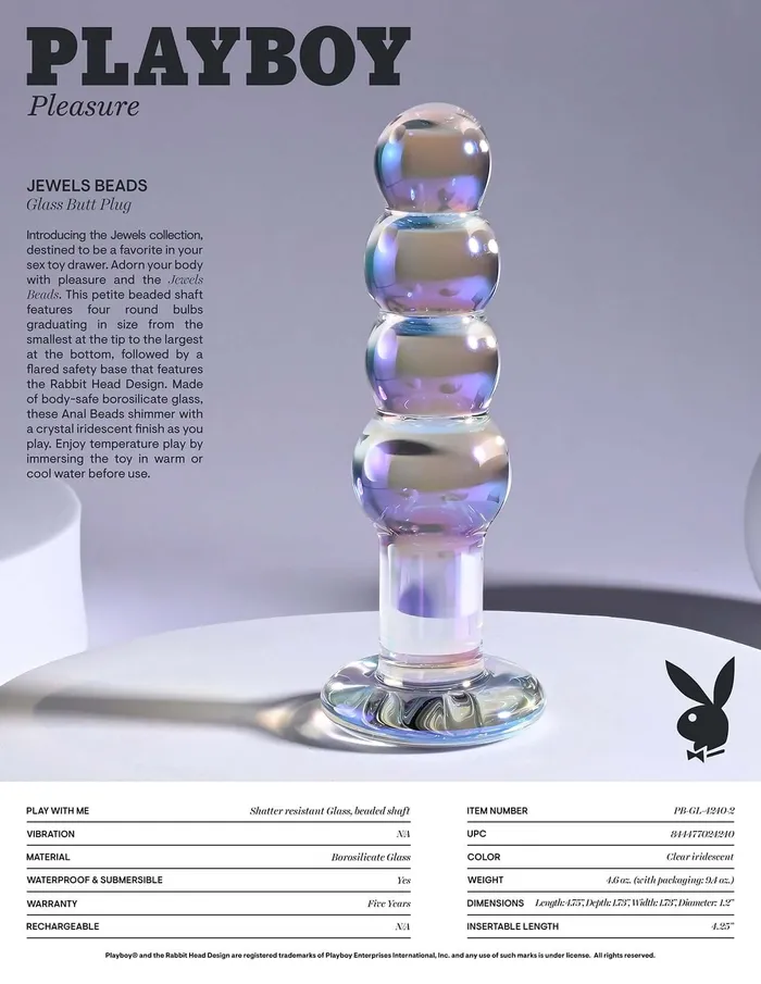 Evolved Novelties Anal Playboy Jewels Beads Glass Butt Plug Petite Beaded Pleasure