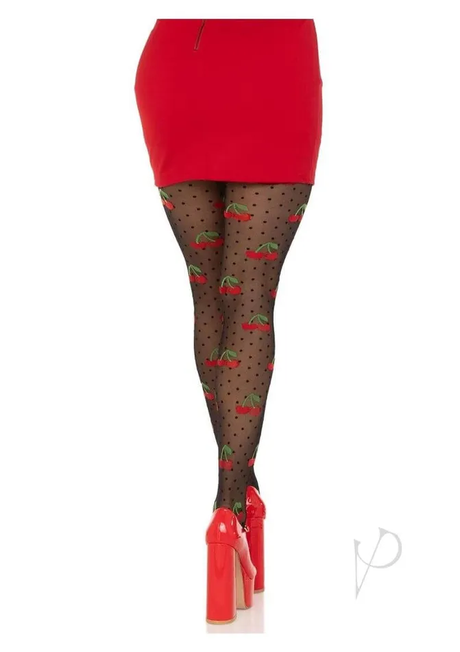 Female Sex Toys Indulge in Retro Charm with Cherry Pie Dotted Tights in Black Your Rockabilly Dream Leg Avenue Inc