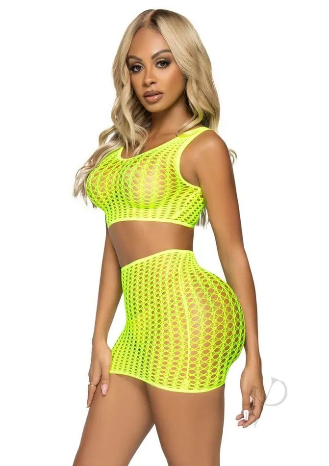 Leg Avenue Inc Anal Leg Avenue Weekend Getaway Crop Top Set Neon Yellow Crochet Net Lingerie CoverUp
