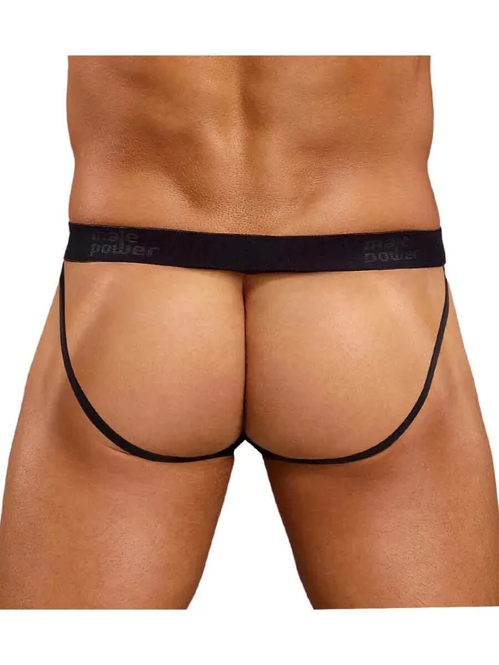 Male Power Lingerie Anal Male Power Satin Lycra Jock Strap Black SmallMedium Comfortable Stylish