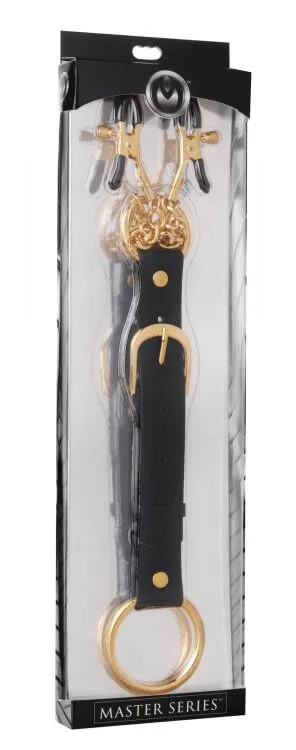 Master Series Penitentiary Nipple Clamps and Cock Ring Set Golden BDSM Pleasure XR Brands Male Sex Toys