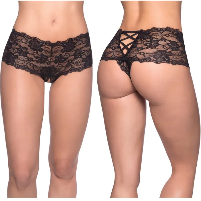 Oh L L Chri Anal Goodnight Kiss Lace Crotchless BoyshortBlack SM