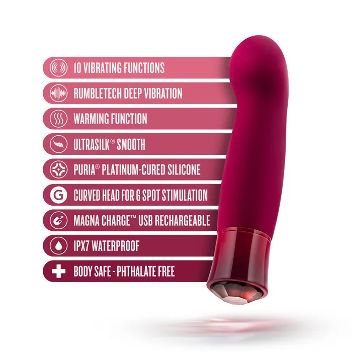 Oh My Gem By Blush Classy 55 Inch Warming G Spot Stimulation Vibrator in Garnet with Powerful RumboTech Technology Blush Vibrators