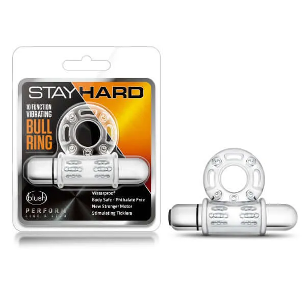 Stay Hard 10 Function Vibrating Mega Bull Ring Clear Blush Novelties Male Sex Toys Stay Hard 10 Function Vibrating Mega Bull Ring Clear Blush Novelties Male Sex Toys