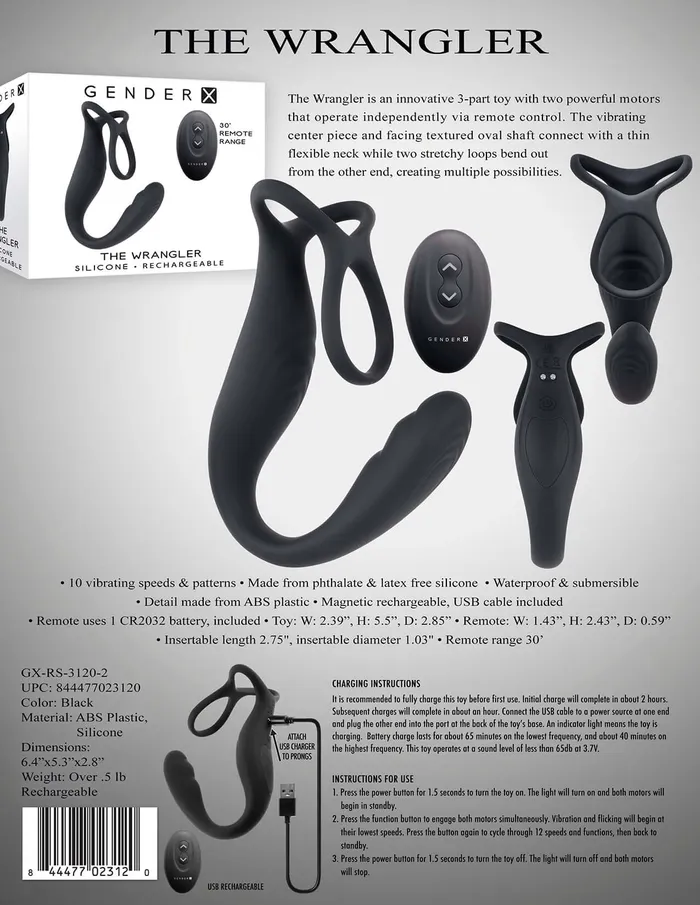 Vibrators Evolved Novelties Gender X The Wrangler The Ultimate 3Part RemoteControlled Toy for Targeted PSpot Stimulation