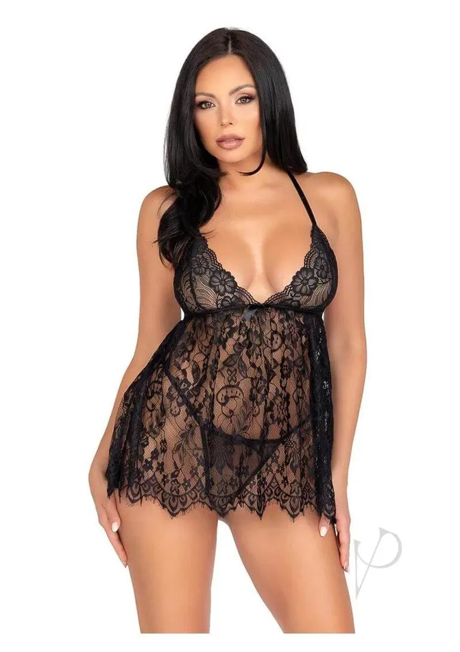 Vibrators Floral Babydoll Eyelash Gstring Sm Blk Leg Avenue Inc