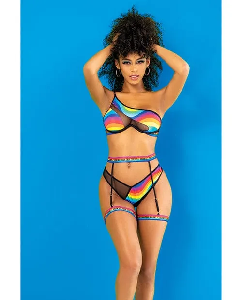 Anal Mapale Pride One Shoulder Top Garter Belt Panty Black Prints