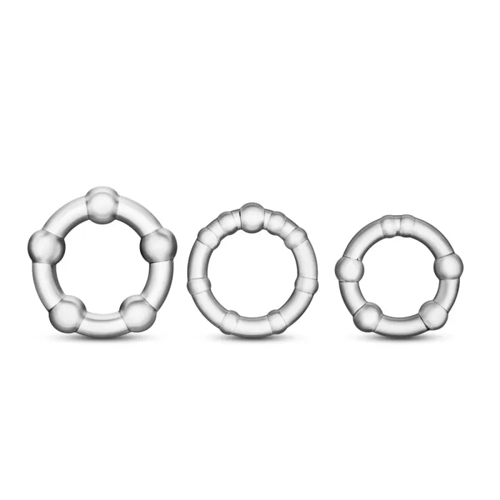 Blush Novelties Anal Stay Hard Beaded Cockrings 3 Pack Clear