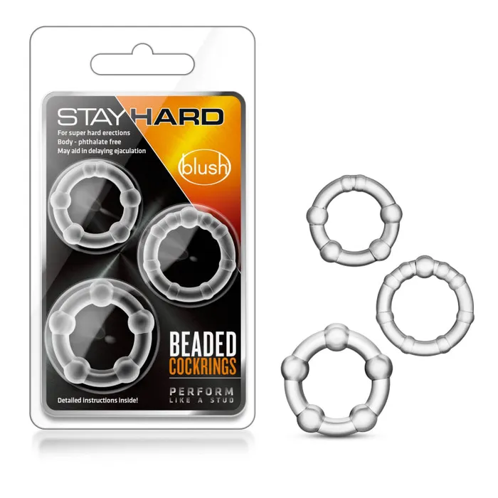 Blush Novelties Anal Stay Hard Beaded Cockrings 3 Pack Clear Blush Novelties Anal Stay Hard Beaded Cockrings 3 Pack Clear