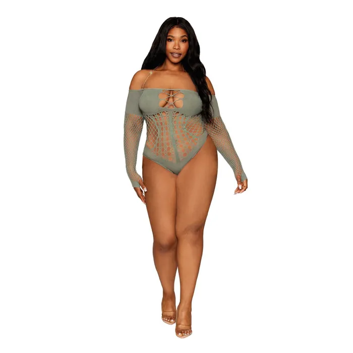 Dreamgirl Male Sex Toys Long Sleeve Teddy Queen Size Sage Dreamgirl Male Sex Toys Long Sleeve Teddy Queen Size Sage