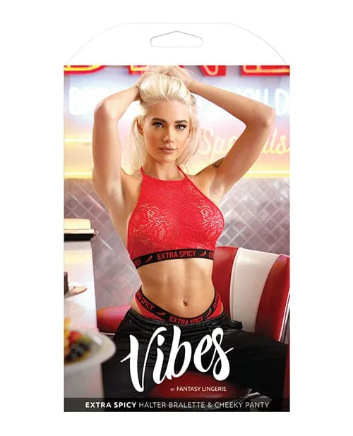 Fantasy Lingerie Vibes Extra Spicy Halter Bralette Cheeky Panty Chili Red SM Vibrators Fantasy Lingerie Vibes Extra Spicy Halter Bralette Cheeky Panty Chili Red SM Vibrators