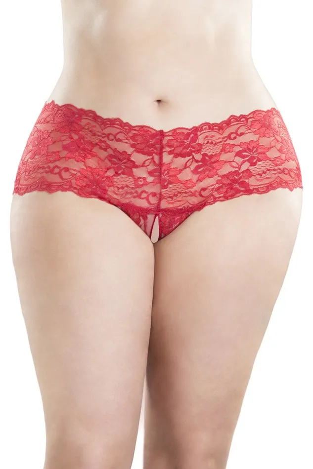 Oh La La Cheri Female Sex Toys High on Her Hips Crotchless Boyshorts in Red