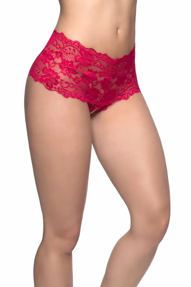 Oh La La Cheri Female Sex Toys High on Her Hips Crotchless Boyshorts in Red