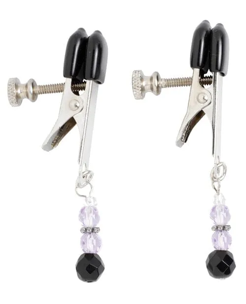 Spartacus Adjustable Broad Tip Nipple Clamps with Purple Beads Spartacus Male Sex Toys Spartacus Adjustable Broad Tip Nipple Clamps with Purple Beads Spartacus Male Sex Toys