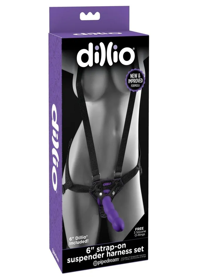 Dillio Dillio StrapOn Suspender Harness Set Black with Silicone Dildo Female Sex Toys