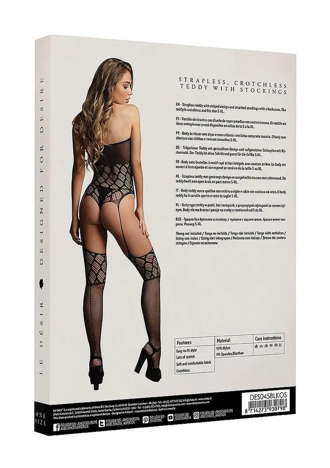 Le Desir Strapless Crotchless Teddy with Stocking Le Desir Male Sex Toys