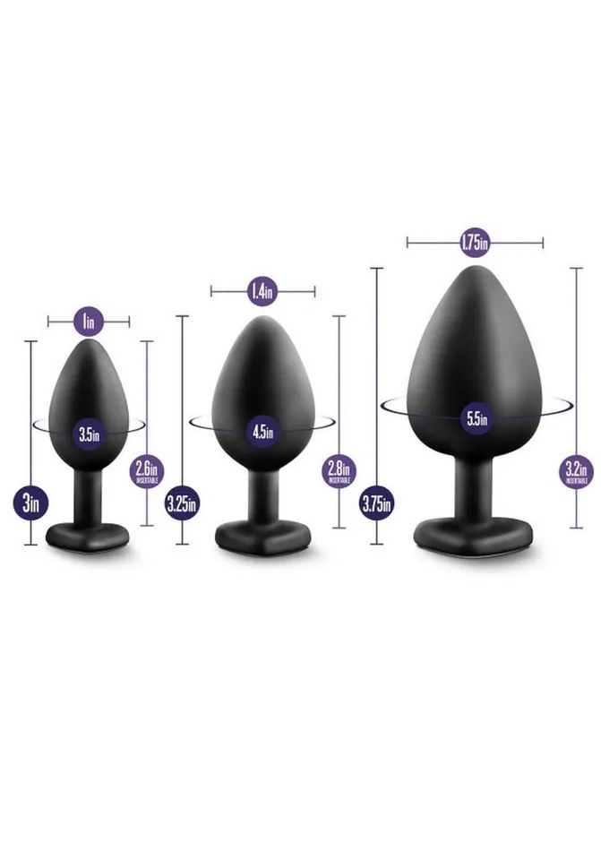 Luxe Luxe Bling Butt Plugs Silicone Training Kit with White Gems 3 Size Kit Anal