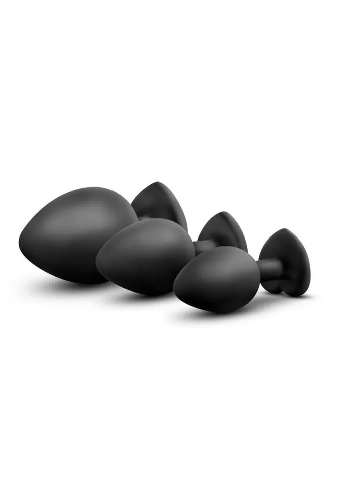 Luxe Luxe Bling Butt Plugs Silicone Training Kit with White Gems 3 Size Kit Anal