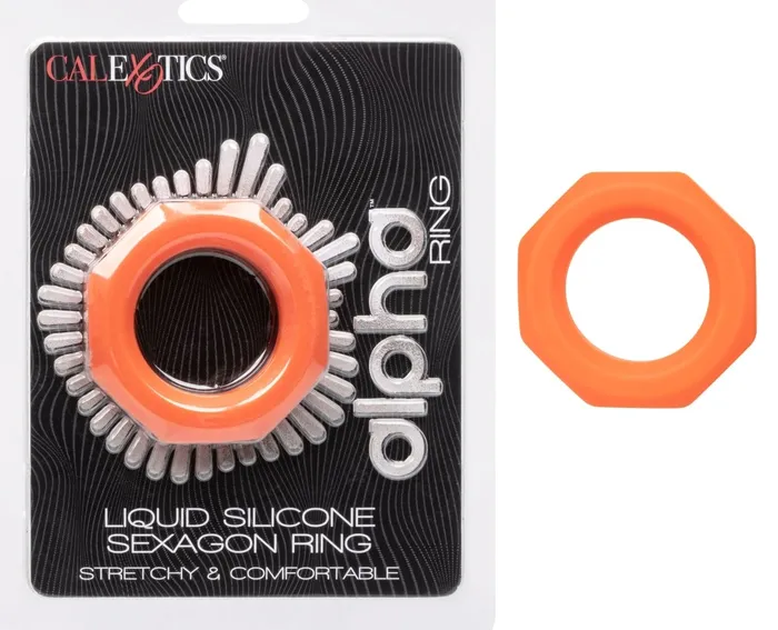 Alpha Liquid Silicone Sexagon Ring Orange CalExotics Male Sex Toys