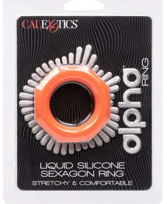 Alpha Liquid Silicone Sexagon Ring Orange CalExotics Male Sex Toys Alpha Liquid Silicone Sexagon Ring Orange CalExotics Male Sex Toys