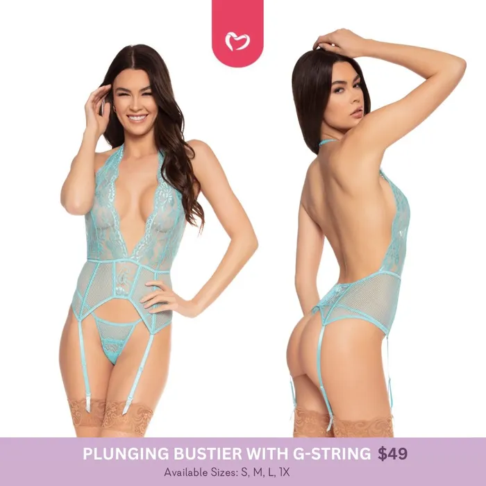 Male Sex Toys Plunging Bustier with GString 4 LEFT Pure Romance By Val