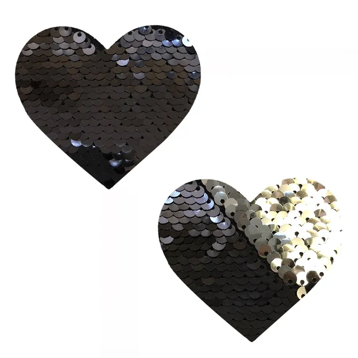 Neva Nude Anal Sequin Medusa Magic Flip Black to Silver I Heart U Nipztix Pasties