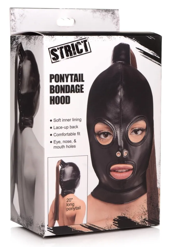 Ponytail Bondage Hood Black XR Brands Strict Anal