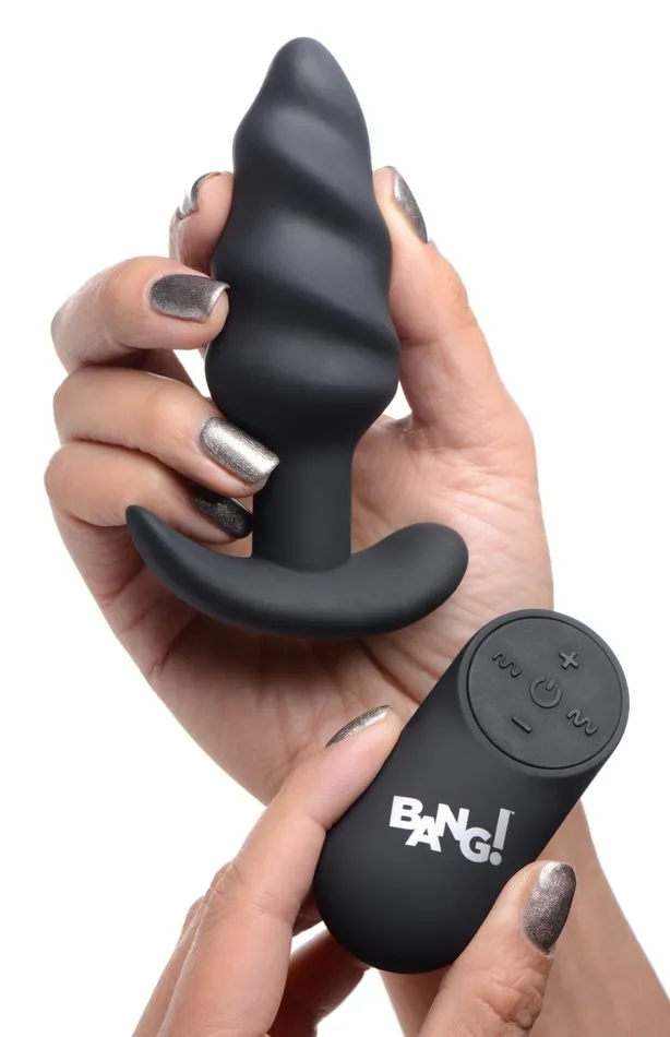 XR Brands Bang Male Sex Toys 21x Silicone Swirl Plug With Remote XR Brands Bang Male Sex Toys 21x Silicone Swirl Plug With Remote