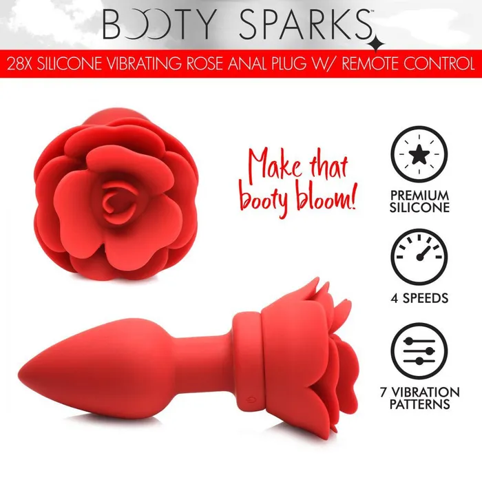 XR Brands Booty Sparks Male Sex Toys 28x Silicone Vibrating Rose Anal Plug With Remote XR Brands Booty Sparks Male Sex Toys 28x Silicone Vibrating Rose Anal Plug With Remote
