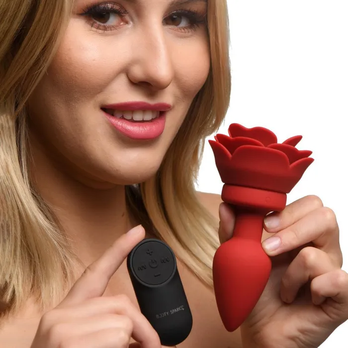XR Brands Booty Sparks Male Sex Toys 28x Silicone Vibrating Rose Anal Plug With Remote XR Brands Booty Sparks Male Sex Toys 28x Silicone Vibrating Rose Anal Plug With Remote