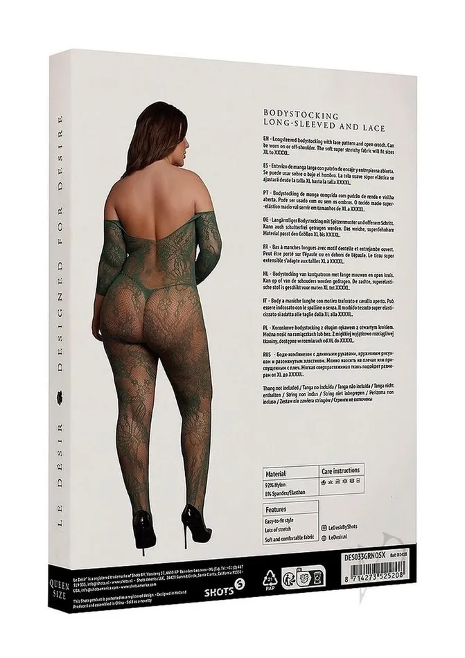 Bodystockings Playsuits Lace Long Sleeved Bodystocking Qn Grn Le Desir