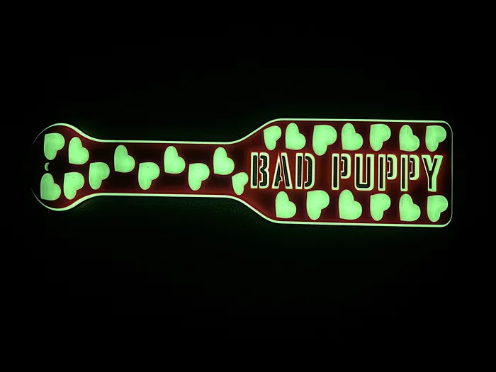 Dildos FetishToyBox 3D Printed Spanking Paddle Red PUPPY Blue Glow in the Dark