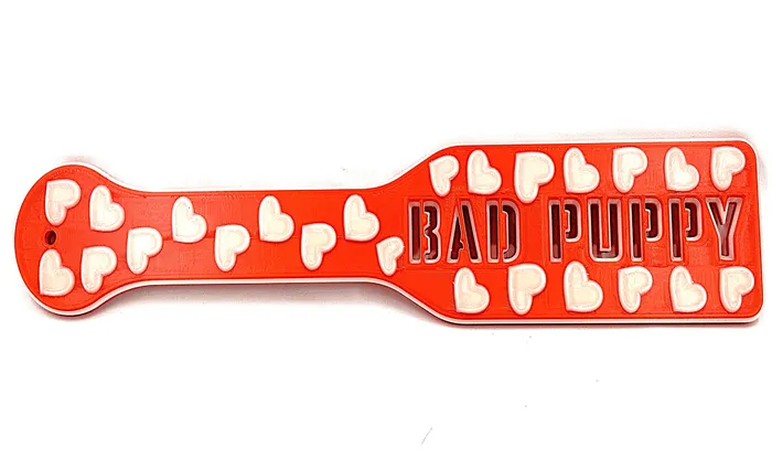 Dildos FetishToyBox 3D Printed Spanking Paddle Red PUPPY Blue Glow in the Dark