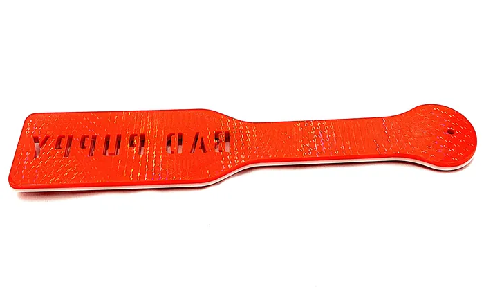 Dildos FetishToyBox 3D Printed Spanking Paddle Red PUPPY Blue Glow in the Dark