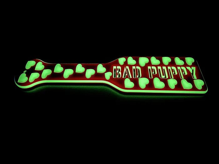 Dildos FetishToyBox 3D Printed Spanking Paddle Red PUPPY Blue Glow in the Dark
