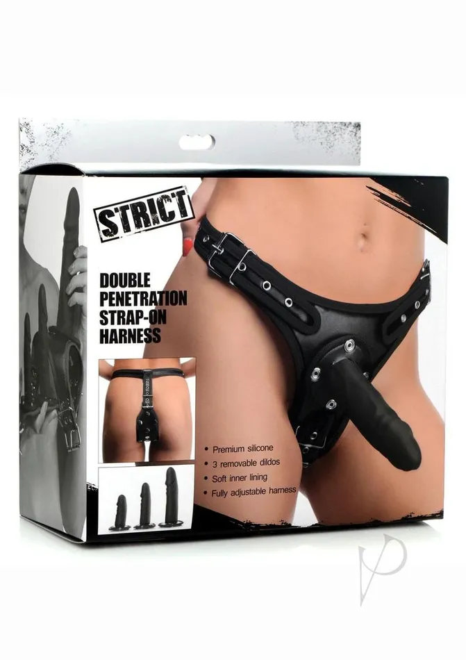 Female Sex Toys STRICT Strict Dbl Pen Strap On Harness Black